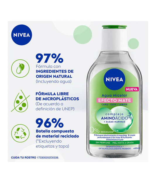Agua Micelar Nivea Efecto Mate AminoAcido Algas Marinas 400 Ml
