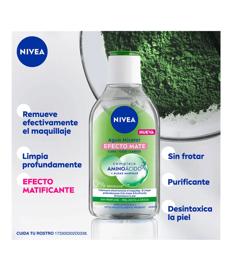 Agua Micelar Nivea Efecto Mate AminoAcido Algas Marinas 400 Ml