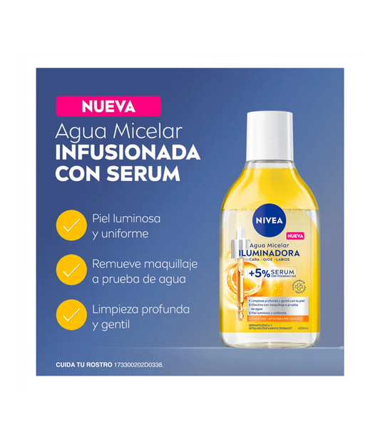 AGUA MICELAR CON SERUM ILUMINADORA VITAMINA C & E 400 ml