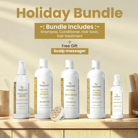Mayam Beauty Holiday Hair Growth Bundle 5-Piece Set with Biotin Cinnamon Rosemary & Argan Oil Made in Mexico
