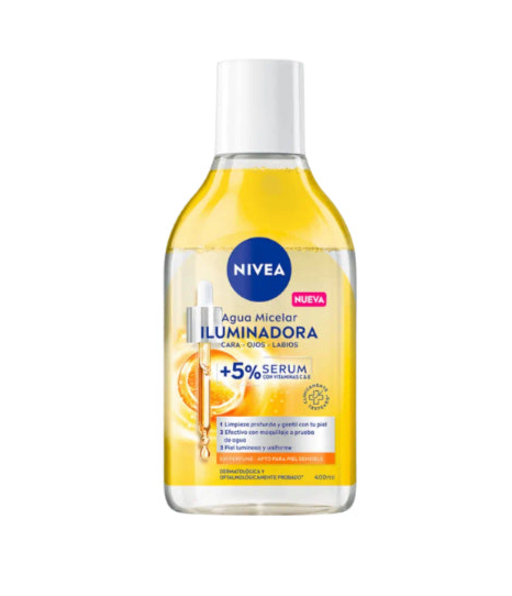 AGUA MICELAR CON SERUM ILUMINADORA VITAMINA C & E  400 ml