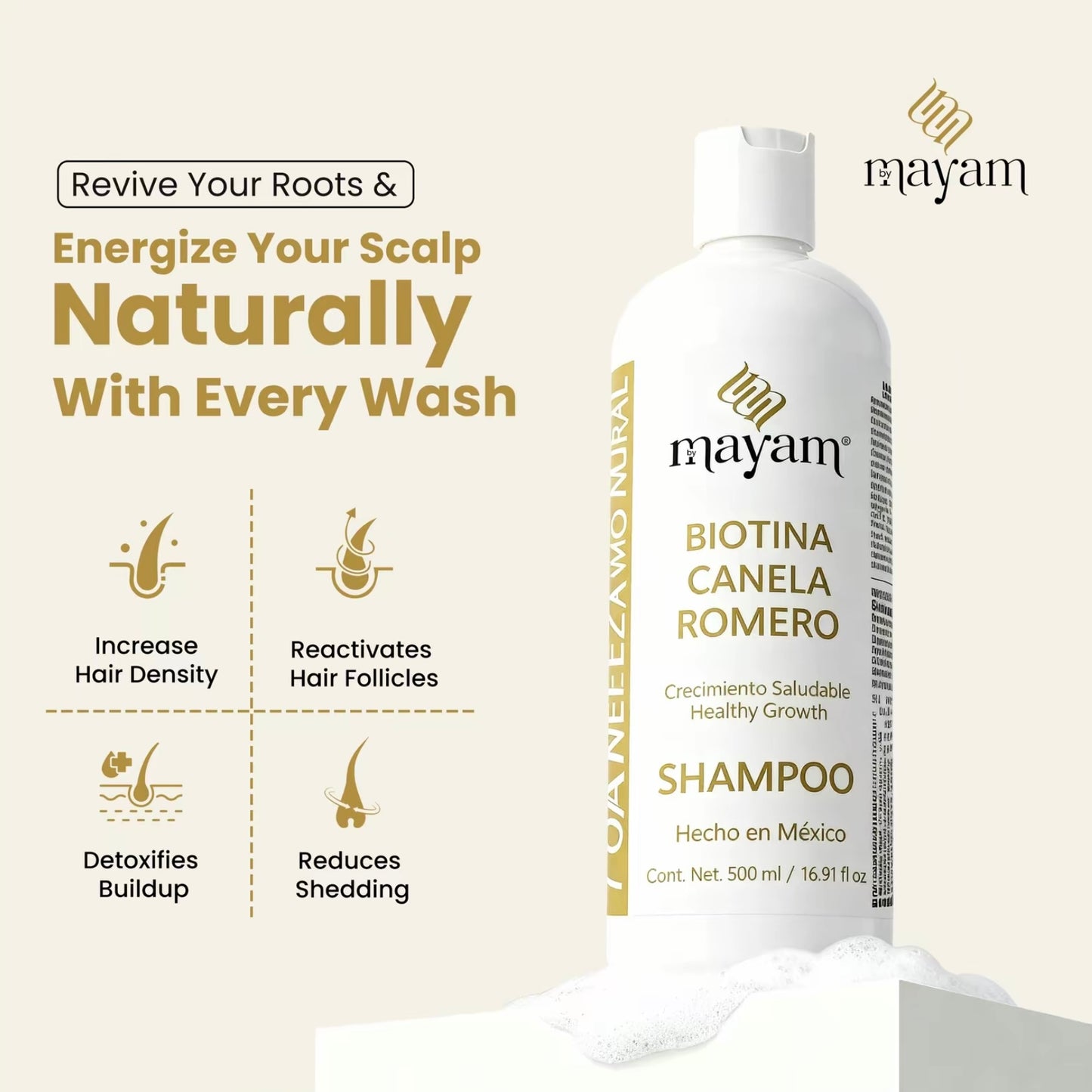 Mayam Beauty Holiday Hair Growth Bundle 5-Piece Set with Biotin Cinnamon Rosemary & Argan Oil Made in Mexico