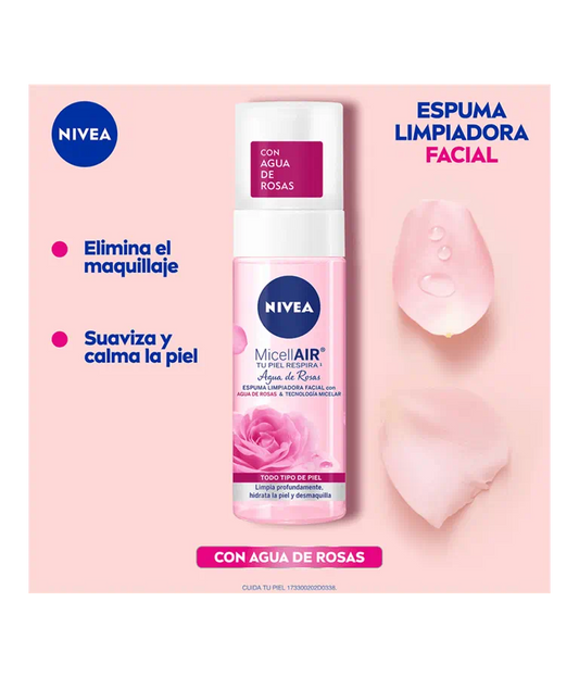 Nivea Agua de Rosas Face Wash 150ml - Foam Hydrating Facial Cleanser Daily Soothing