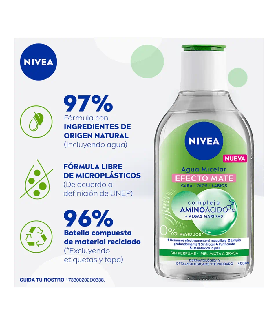 Agua Micelar Nivea Efecto Mate AminoAcido Algas Marinas 400 Ml
